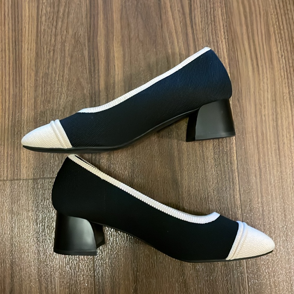 Vivaia Julie Black Beige Round Toe Chunky Heels Size 37 US 6.5 - Picture 2 of 5